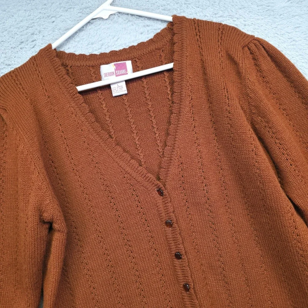 Sheridan Square Cardigan Womens L Orange Button Up Scalloped Cottagecore Grandma